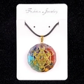 Metatron's Cube octagon pendant with colorful natural stones and black cord necklace - Lanyard Style