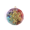 Pendente orgonico ottagonale con pietre chakra colorate e simbolo cubo di Metatron - Solo Pendente (Senza Catena)