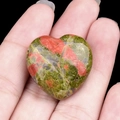 Polished Unakite heart pendant with natural green and pink mineral stone texture - Unakite