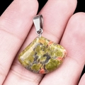 Natural Unakite fan-shaped pendant with silver metal bail for DIY jewelry - 20mm Unakite