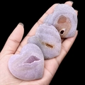 Handheld heart-shaped purple agate druzy crystal stone with natural fibrous texture - Heart Style