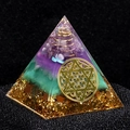 Amethyst and gold foil Orgone energy pyramid with flower of life symbol for desk decor - Candy Style (G1)