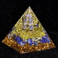 Orgon-Pyramide aus Lapislazuli mit Kupferspirale und Blattgold für den Schreibtisch - P1-Lapislazuli Stil / 5cm