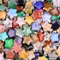 Star-shaped natural gemstone pendants in various crystals with silver metal clasps - Random Mixed Colors / 20mm