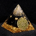 5cm Orgonite Pyramid with obsidian stones, golden spiral, and metallic foil base - Black And White Style (G2)