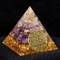 Handcrafted Amethyst Orgone Pyramid with golden spiral and geometric flower pattern - Amethyst And White Crystal Style(G3)