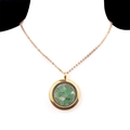 Golden glass locket necklace with natural green crystal stone chips for women - Green Aventurine