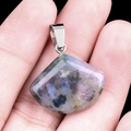 Natural purple and green quartz stone fan shape pendant with silver clasp connector - 20mm Indian Agate