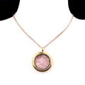 Gold stainless steel necklace featuring a round pendant filled with pink quartz stones - Rose Quartz