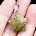 Star-shaped natural Unakite gemstone pendant with silver clasp for jewelry making - Unakite / 20mm
