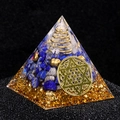 Lapis lazuli orgone pyramid with gold leaf flower of life symbol and copper spiral - Lapis Lazuli And White Crystal Style(G4)
