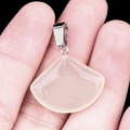 Pink fan-shaped natural crystal ginkgo leaf pendant with silver metal clasp - 20mm Grey Agate