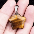 Star-shaped tiger eye gemstone pendant charm with polished silver metal bail - Tiger's Eye / 20mm