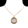 Gold stainless steel necklace with round glass locket pendant filled with natural crystals - White Crystal