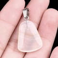 Translucent rose quartz trapezoid pendant with natural stripes and silver clasp - Agate