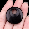 Polierter schwarzer Obsidian Donut-Anhänger mit Loch für DIY-Schmuckherstellung - Obsidian