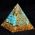 5cm Orgonite Pyramid with turquoise stones and gold metal coil for energy decor - 5cm / Turquoise + Copper Wire (Q5)