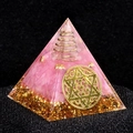 Orgone energy pyramid with pink crystal quartz, copper coil and gold foil detail - Rose Quartz And White Crystal Style(G6)