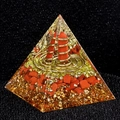 Red jasper Orgone pyramid with golden foil and double metal spiral resin ornament - P5-Red Jasper Style / 5cm