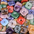 Variety of 30mm natural semi-precious stone square donut beads for DIY jewelry making - Random Color One Piece