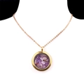 Golden necklace with round pendant filled with purple and white natural amethyst chips - Amethyst