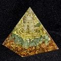 Green crystal orgone pyramid with copper coil and gold foil in resin base - P6-Green Aventurine Style / 5cm