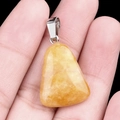 Handheld yellow natural crystal trapezoid pendant with silver bail for DIY jewelry - Yellow Jade