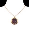 Necklace with round gold pendant filled with natural reddish-brown agate stone chips - Garnet
