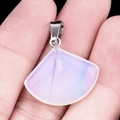 Handheld fan-shaped pendant made of translucent purple opal with a silver metal hook - 20mm Opalite (Synthetic)