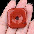 Handheld square red jasper stone pendant with natural polished marble texture and center hole - Red Jasper