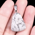 Trapezoid natural white howlite stone pendant with silver clasp for DIY jewelry - Howlite