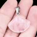 Handheld natural rose quartz fan pendant with silver bail for DIY jewelry crafting - 20mm Rose Quartz