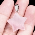 Pendentif étoile en quartz rose naturel avec clip argenté pour bijoux et colliers - Quartz rose / 20mm
