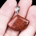 Mahogany obsidian fan pendant with silver metal bail, hand-held natural gemstone jewelry - 20mm Golden Swan Stone