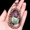 Pendentif en améthyste naturelle et aventurine verte avec cadre en cuivre antique - Aventurine Verte