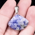 Handcrafted sodalite fan pendant with blue mottled texture and silver metal clasp - 20mm Sodalite