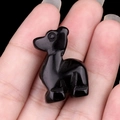 Polished 1-inch black obsidian deer figurine, hand-carved miniature animal stone craft - Obsidian