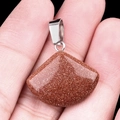 Brown goldstone fan-shaped pendant with silver metal bail for DIY necklace making - 20mm Goldstone (Synthetic)