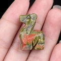 Mini hand-carved unakite crystal deer figurine with natural green and pink stone texture - Unakite