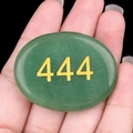 Polished green aventurine crystal stone with gold engraved angel number 444 - Green Aventurine