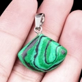 Fan-shaped malachite stone pendant with silver bail for DIY necklaces and earrings - 20mm Malachite (Synthetic)