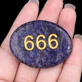 Natural sodalite stone palm stone engraved with golden 666 angel numbers - Blue Sodalite
