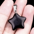 Pendentif étoile en pierre fine noire avec bélière argentée pour bijoux DIY - Obsidienne / 20mm