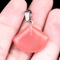 Pink fan-shaped natural crystal pendant with silver metal clasp for jewelry making - 20mm Watermelon Red Crystal (Synthetic)