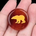 Round carnelian stone with golden bear silhouette, 25mm natural crystal gemstone charm - Red Agate