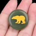 Green agate stone disc with golden bear engraving for home decoration or energy healing - Green Aventurine