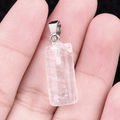 Minimalist rectangular natural clear crystal cylinder pendant with silver stainless steel clasp - White Crystal