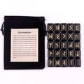 25-piece black obsidian rune stone set with gold engraving, velvet pouch and guide card - Rune Stones + Velvet Bag + Manual / Obsidian