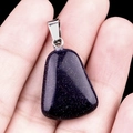 Blue goldstone trapezoid pendant with sparkling finish and silver bail for jewelry - Blue Sand Stone (Synthetic)
