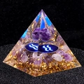 Amethist Orgone Piramide met Waterman sterrenbeeld en goudfolie voor bureau - X1 Waterman (Amethist) / 5cm